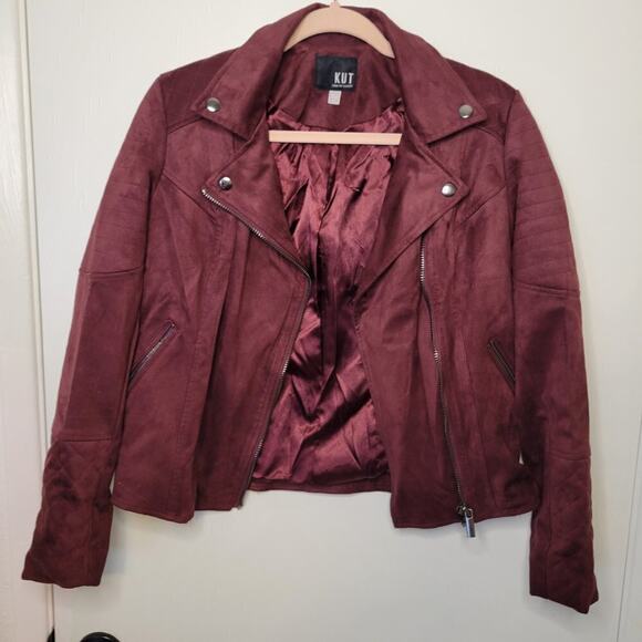 KUT From The Kloth Quilted Suede Moto Jacket Maroon Size Small - Picture 6 of 7